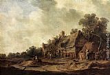 Jan Van Goyen Famous Paintings - Peasant Huts with a Sweep Well